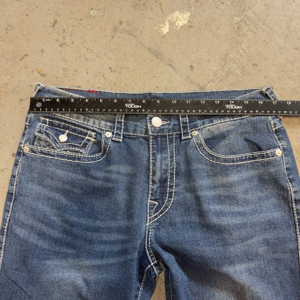True Religion Ricky Relaxed Straight Jeans Blue Contrast Stitch Mens 33x31